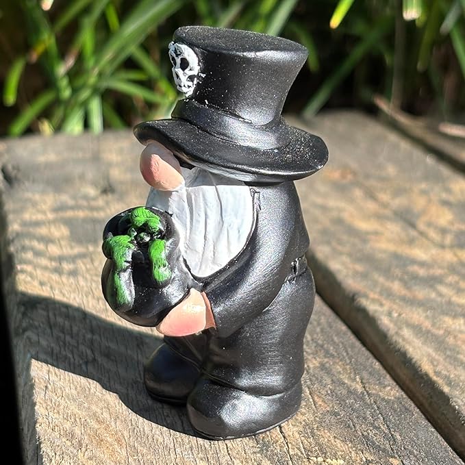 Dark Wizard Gnomes Set of 3 - Gothic Mini Figurines for Halloween, Christmas & Magic Party Decor, Shelf Sitters and Tiered Tray