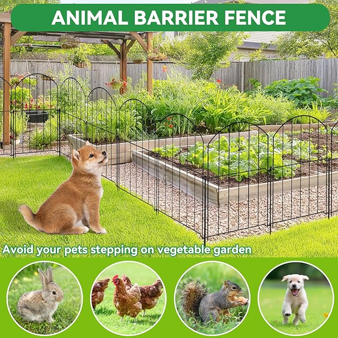 GOTGELIF Decorative Garden Fence 25 Panels, 17''(H) x26.7FT(L) Arched No Dig Animal Barrier with 26 Rustproof Stakes - Metal Dog Fence for Small Pets, Yard & Patio Border, Easy Install & Sturdy Design