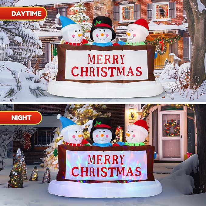 7FT Christmas Inflatables Snowman Christmas Decorations Outdoor, Built-in Colorful LEDs Snowman Blow Up Yard Decoration for Indoor Outdoor Holiday Decorations Yard Garden Decor