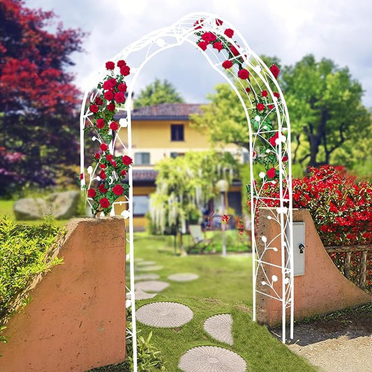 Metal Garden Arch 98.4" H Garden Arbor Trellis for Outdoor Climbing Plants Support Rose Lawn Tall Large Scale Event Arch(L, Cream White)