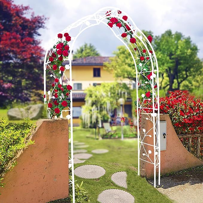 Metal Garden Arch 98.4" H White Garden Arbor Trellis for Outdoor Climbing Plants Support Rose Lawn Tall Large Wedding Archway