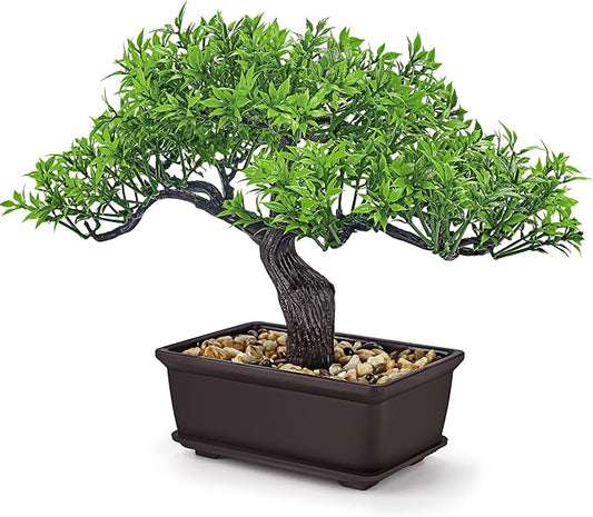 Der Rose 8'' Artificial Bonsai Tree Small Fake Potted Plants for Mens Zen Japanese Home Office Desk Bathroom Shelf Decor Indoor
