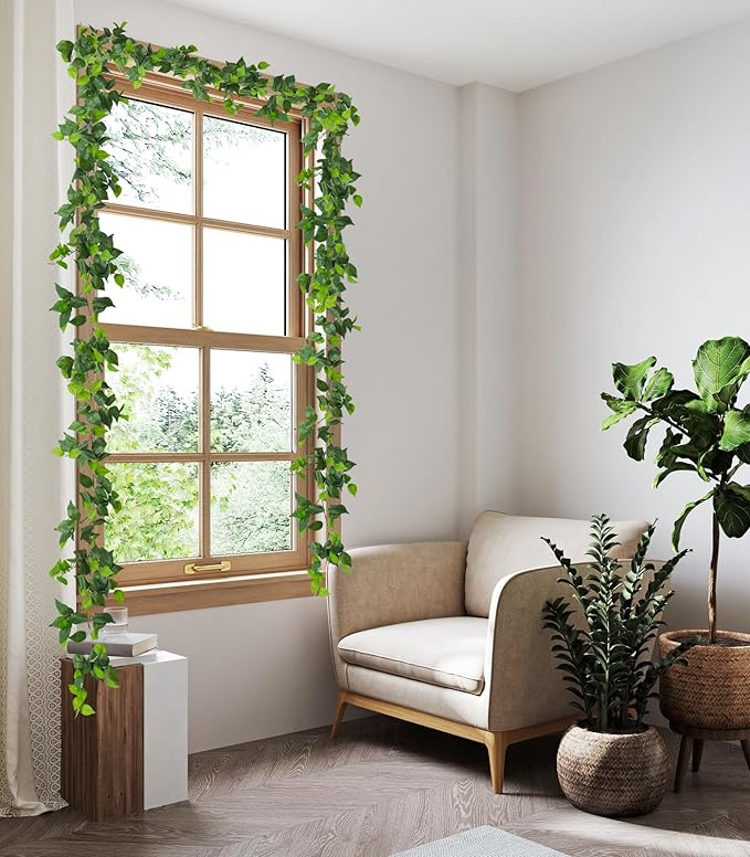 RECUTMS Artificial Vines Ivy Garland 6 Strands Fake Vine with Silk Green Leaves Hanging Plants Greenery Artificial Garland for Home Wall Bedroom Party Wedding Arch Apartment Room Decor
