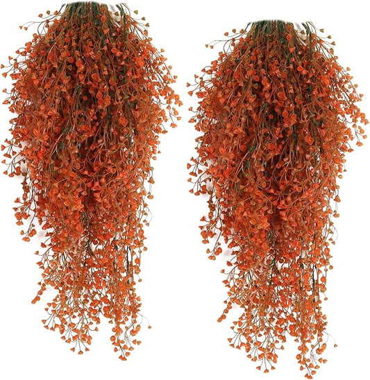 RECUTMS Fall Artificial Hanging Plants 4 Pcs Autumn Fake Ferns Artificial Plants Large Faux Hanging Plant Wall Thanksgiving Room Home Garden Wedding Party Indoor Outdoor Decor(Fall Orange)