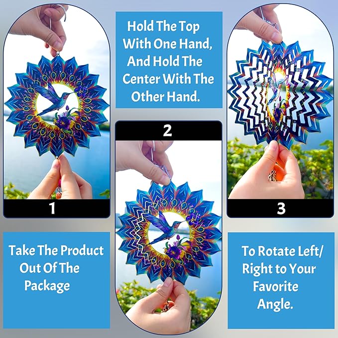 Hummingbird Wind Chimes for Outside,Birthday Gifts for Mom Grandma Wife,Hummingbird Wind Chimes with 3D Wind Spinners,Outdoor Decor for Garden Yard Porch