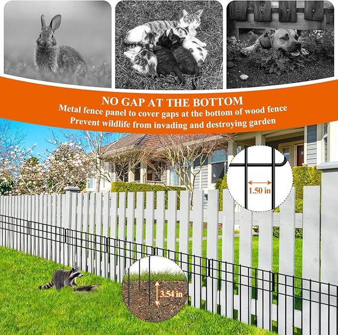 Garden Border Edging Fences, 12.32"*16.81" Decorative Fence Panel, Small Garden Fence Animal Barrier, No Dig Fences Barrier, Square 6 Pcs Black Metal Fencing, Dog Fencing Blocker for Yard, Flower Bed