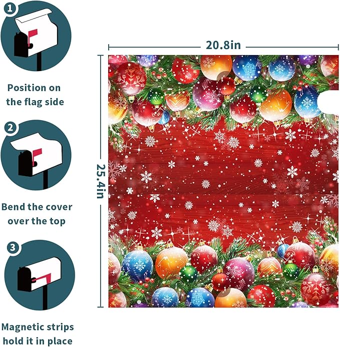 Red Christmas Magnetic Snowflake Mailbox Covers - Standard Size 21" X 25.5" Winter Wraps for Outdoor