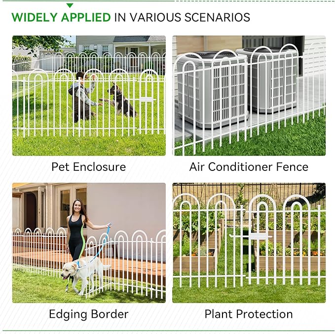 10 Panels Decorative Garden Fence with Gate, 42in(H)×21.6ft(L) Tall No Dig Fence Animal Barrier, Metal Tube Garden Edging Border, Reusable Ground Defense Temporary Fencing for Outdoor Yard, White