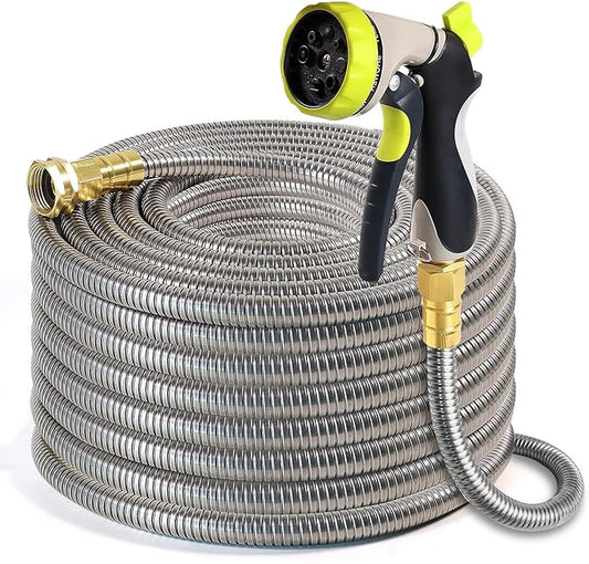 Metal Garden Hose 25 ft – 304 Stainless Steel Water Hose with Nozzle Sprayer, Garden Hoses Flexible, Lightweight, No Kink, Heavy Duty for Outdoor (25 ft)