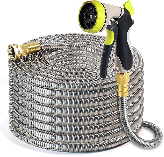 Metal Garden Hose 75 ft – 304 Stainless Steel Water Hose with Nozzle Sprayer, Garden Hoses Flexible, Lightweight, No Kink, Heavy Duty for Outdoor (75 ft)