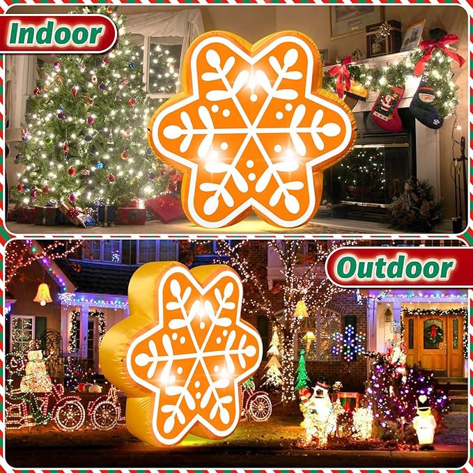 5FT Christmas Inflatable Snowflake Gingerbread Blow-up Giant Gingerbread Snowflake Built-in 3 LED Lights for Christmas Inflatables Outdoor Decorations Winter Xmas Party Decor for Yard Garden Lawn