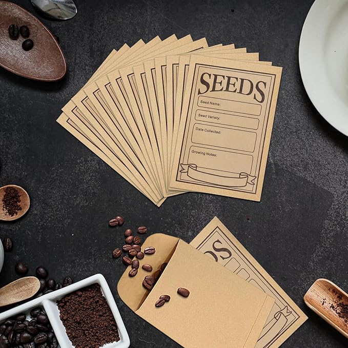 100 Pcs Self Adhesive Seed Envelopes - Resealable Paper Packets for Flower and Vegetable Seeds Storage - Kraft Organizer, 3.1 x 4.7 Inch