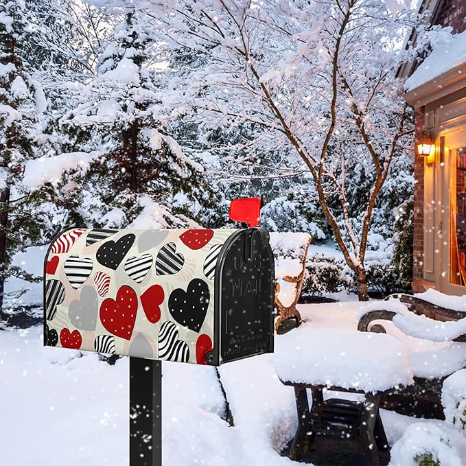 Valentines Day Magnetic Mailbox Covers Standard Size 18 X 21 Black Red Heart Mailbox Post Box Letter Box Cover for Welcome Outdoor Garden Yard Decoration