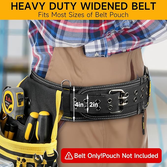 4-Inch Padded Tool Belt,Heavy Duty Tool Belts for Men with 4 Suspenders Ring,Work Belts for Electrician,Carpenter,Construction,Utility Belt,Adjustable 34''-40''(Pouch not Included)