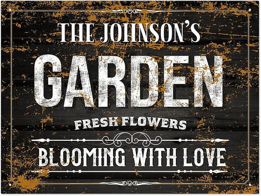 Custom Garden Blooming with Love Sign, Christmas Season, Personalized Name for Backyard/Flower Garden Décor Sign, 18x24 Inches, Rust Free .063 Aluminum, Fade Resistant, Made in USA by Sigo Signs