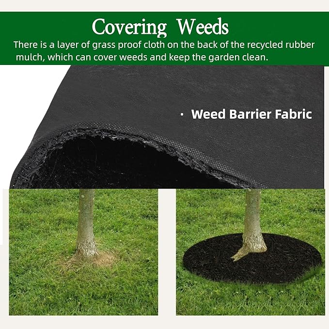 Nisorpa 8' x 2' Black Mulch Mat, Recycled Rubber Mulch Mat Garden Barrier Garden Edging Border Mat Rubber Mulch for Landscaping Outdoor