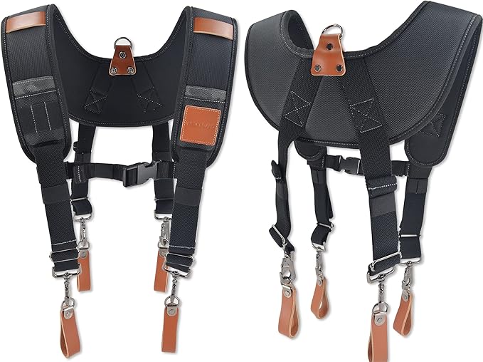 WELKINLAND Heavy-Duty leather tool belt suspenders, Leather tool bag suspenders, Carpenter suspenders, Construction tool belt for men