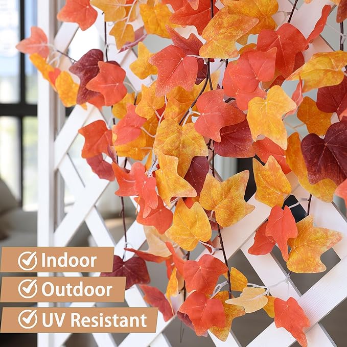 mizii 2 Strands Artificial Vines Fall Ivy Garland 74" Fake Vine with Silk Leaves Faux Hanging Plants Greenery Decoration for Outdoors Wedding Party Indoor Bedroom Home Wall Room Fall Decor (Fall)