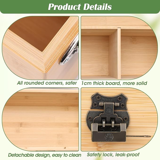 Luxiv Bamboo Seed Saving Box, Wood Seed Storage Organizer Box Large Seed Container with Lid Wood Garden Seed Bin with Lock, 3 Handle, 30P Envelope Seed Bags, 30P Plant Tags, 1 Double Side Pen
