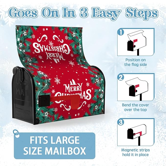 Merry Christmas Mailbox Covers Winter Snowflake Oversize Magnetic Mailbox Wrap Poinsettia Xmas Trees Letter Post Box Cover Large Size 21*25.5 Inch Garden Yard Home New Year Holiday Decorative