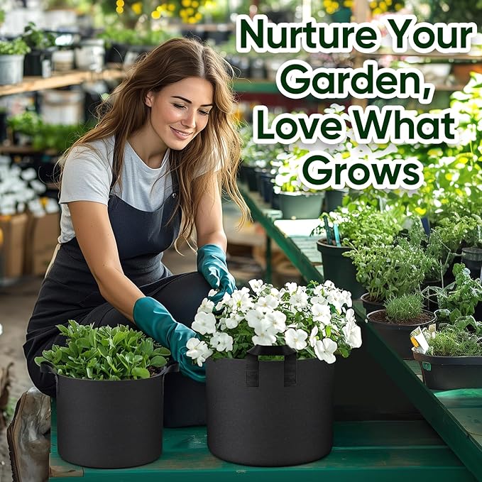 15 Gallon 10-Pack Plant Grow Bags: 350G Thickened Nonwoven Potato Grow Bags with Handles, Black Fabric Flowers Pots Felt Garden Bags, Gardening Supplies for Growing Vegetable Fruit Tomato Herbs