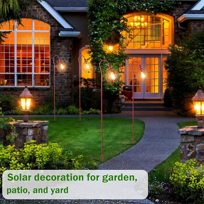 Solar Lights Outdoor Decorative Solar Wire Metal Flower Yard Stake Decorative Path Light for Walkway Pathway Lawn Patio Yard Decorations Pink 2 Pack