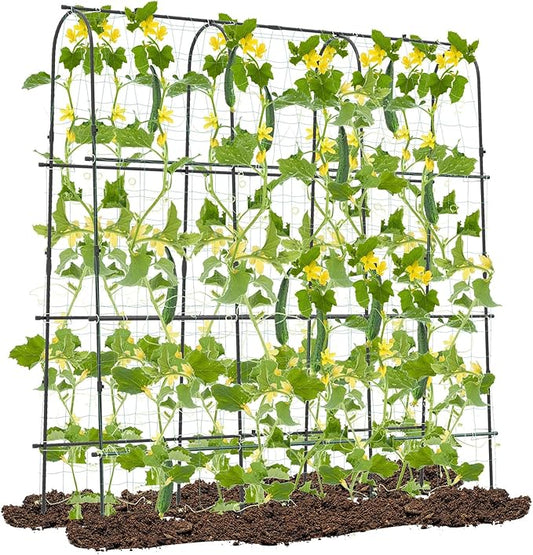 71" x 71" Cucumber Trellis for Raised Bed, Garden Arch Trellis Metal Plant Support Frame with Netting, Sure-Clips & Ground Stakes, U-Shaped Garden Trellis for Climbing Plants Outdoor