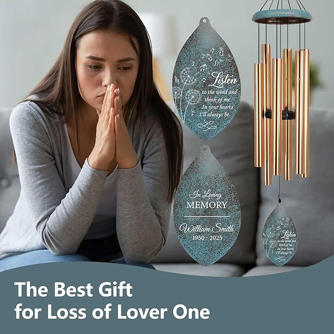 ASTARIN Custom Memorial Wind Chimes, Three Colors Personalized Sympathy Wind Chime for Loss Lover, Commemorative Wind Chime Deep Tone for Condolences/Funeral