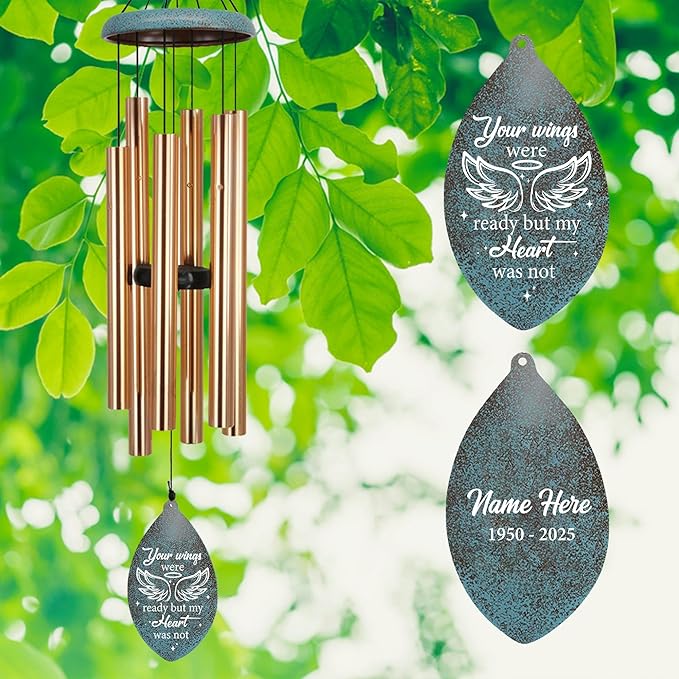ASTARIN Personalized Memorial Wind Chimes, Angel Wings Sympathy Gifts Wind Chime for Loss of Loved Mom/Dad, Commemorative Windchime for Condolences/Funeral