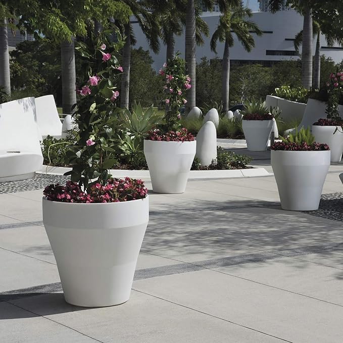 Crescent Garden Rim TruDrop Planter, Self-Watering Plant Pot, 18-Inch (Alpine White)