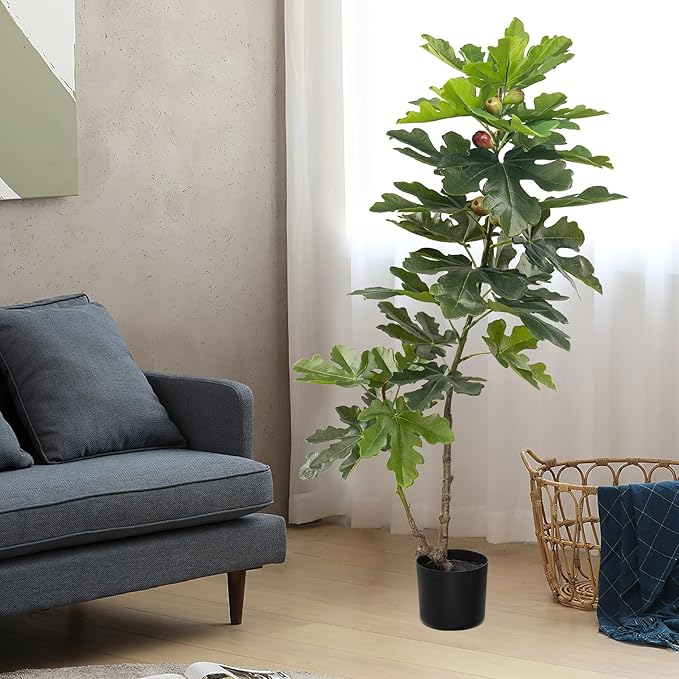 Tall Artificial Plants Indoor 3.9Ft Artificial Ficus Macrocarpa Fake Tree for Indoor Decor Tree Fiddle Leaf Fig Tree Artificial Tree Ficus Fake Tall Plant Faux Plants Indoor Tall Faux Plants Outdoor