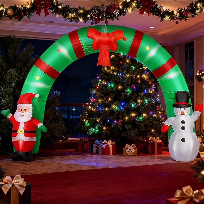 12 FT Christmas Inflatable Archway, Inflatable Santa Claus and Snowman Arch Indoor and Outdoor Holiday Decorations, Blow Ups Christmas Inflatable Outdoor Decoration with LED Lights