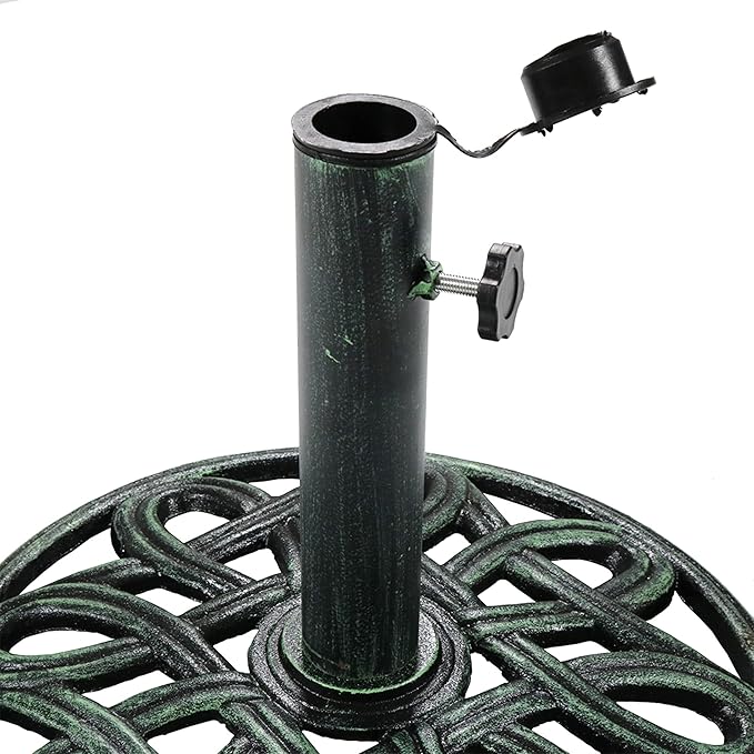 Sunnydaze 24lb Cast Iron Patio Umbrella Base - Heavy-Duty Round Metal Outdoor Market Umbrella Stand for Outside - 17-Inch - Green - Sensational Swirls