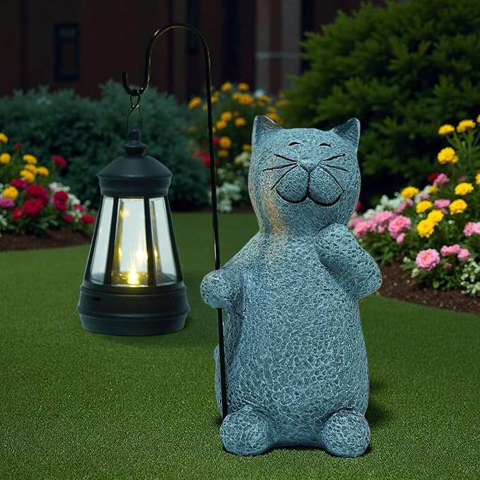 Solar Cat Garden Statues with LED Lights, Outdoor Decor for Patio Yard Balcony - Unique Housewarming Birthday Gifts for Women Mom Grandma