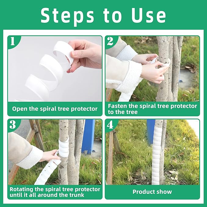 Watayo 4 Pcs Tree Trunk Protector- 2 Size Tree Wraps to Protect Bark- Plastic Spiral Tree Guard- Tree Bark Protector Tube Wraps to Protect Saplings Plants from Deer Rabbit Cats Rodents Mowers