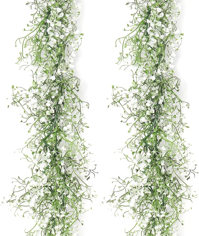 RECUTMS Artificial Hanging Plant 2Pcs 5.6Ft Fake Garland Plant Greenery Faux Ferns Leaves Ivy Garland for Home Indoor Outdoor Wedding Farmhouse Mantle Table Centerpiece Party Garden Decor(White)