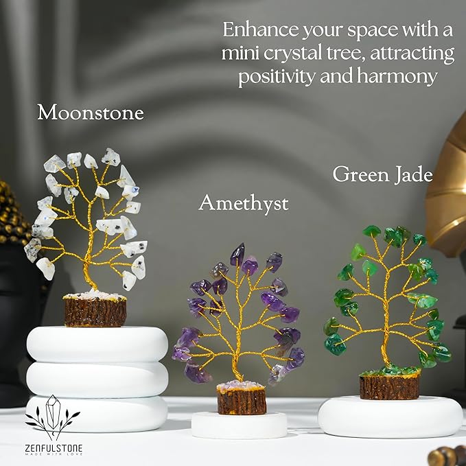 Crystal Tree Gifts for Women, Set of 12 Handcrafted Small Tree of Life Chakra Healing Crystals & Stones for Positive Energy, Good Luck, Home and Office Decor, Birthday Presents
