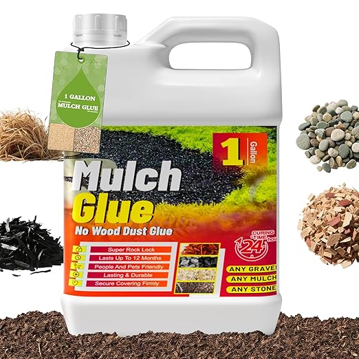 Mulch Glue for Landscaping - 1 Gallon (128 oz) Strong Adhesion Fast Drying Rock Glue, Non-Toxic Weather-Resistant Gravel Binder for Walkways, Gardens, Pea Gravel, Stones, Rubber, Leaf Piles