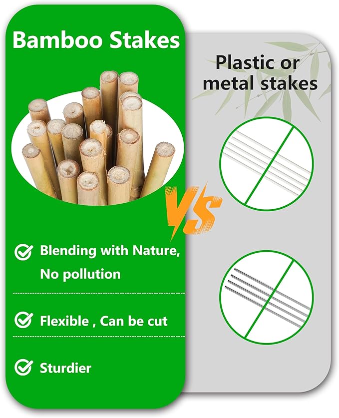 4ft Natural Bamboo Plant Stakes for Tomatoes, Beans, Flowers, Potted, Climbing Plants 25pcs