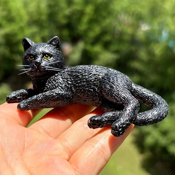 Mini Resin Cat Statue, Simulated Feline Figurine, Black Kitten Sculpture for Home Decor Kitty Pet Memorial Statue for Garden