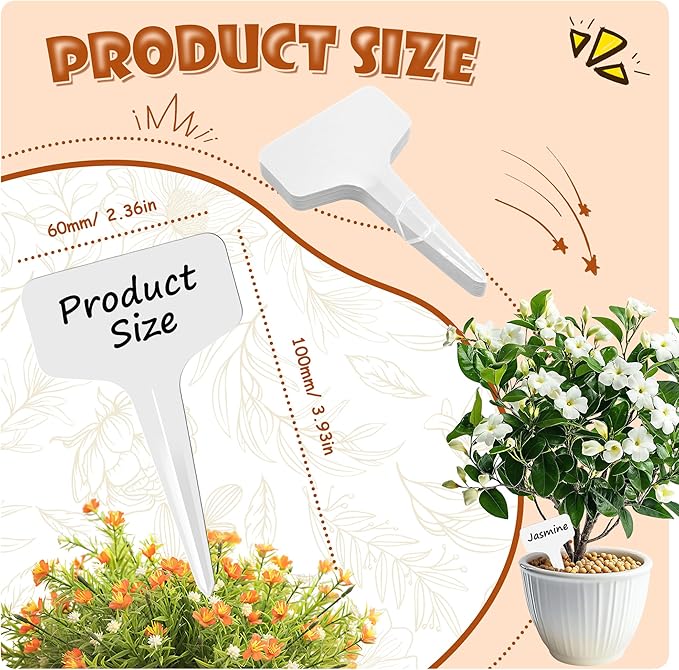 200Pcs Plant Labels Waterproof Plastic Garden Labels T-Type Flower Name Tags Seedling Marker Nursery Plant Tags with Permanent Marking Pen for Flowers Agriculture Horticulture (White)