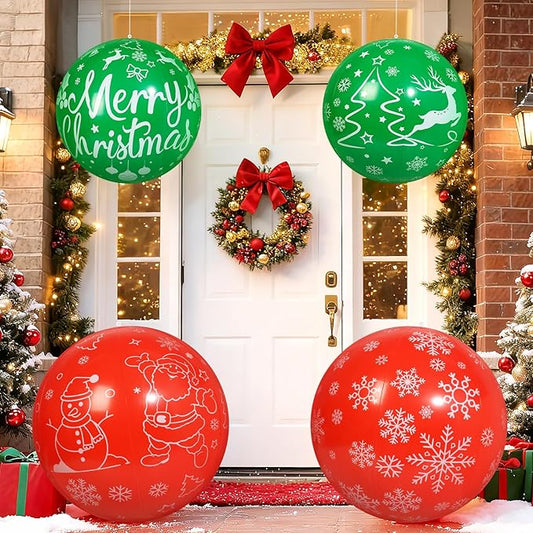 4 PCS 32 Inch, 24 Inch Christmas Inflatable Balloons PVC Large Christmas Inflatable Outdoor Balls for Xmas Garden Lawn Yard Holiday Front Door Decoration