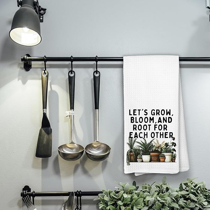 Inspirational Mental Health Plant Kitchen Towels, Let's Grow Bloom and Root for Each Other Decorative Hand Towel, Motivational Positive Gift Dish Towels for Kitchen,