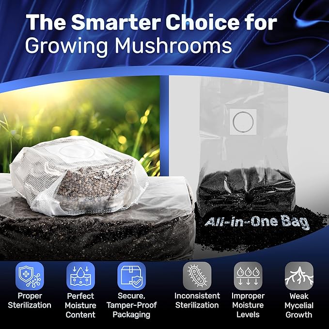 Surfin' Spores Mushroom Grow Kit | 4 lb Grow-in-Bag Kit/Monotub Refill | Includes: 1 lb Sterile Grain Bag with Injection Port & 3 lb Organic CVG Substrate | Spores Not Included (Single)