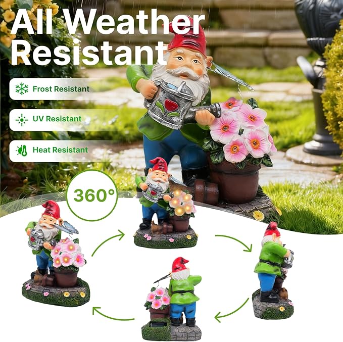 Garden Gnome Statues Decor with Solar Lights, Outdoor Decorations for Yard Porch Lawn Balcony Patio, Housewarming Gifts