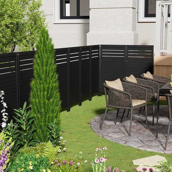 KINYING Air Conditioner Fence Privacy Screen, 2 Panels Pool Equipment Trash Can Enclosure Screen for Outdoor,Resin Fence Panels Kit,45" (H) x 22" (W) Per Panel, Black