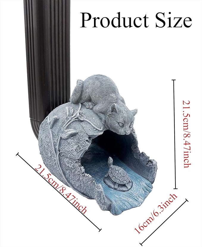 Cat Sculpture Gutter Extension Downspout Decorative, Outdoor Garden Animal Statue Decor, 3"x4" Gutter Downspout Splash Block, Gutter Diverter Rain, Gutter Extender Diverter Ornament