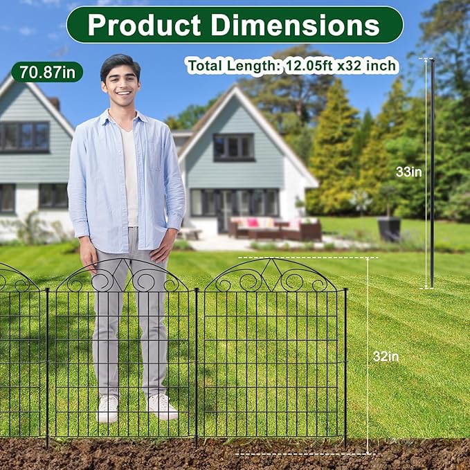 SUNLAX 10 Panels Decorative Garden Fence 24ft(L) x 32in(H) Fencing Tall for Yard Dog Pet Fence No Dig Temporary Fence Barrier for Outdoor Patio Without Gate