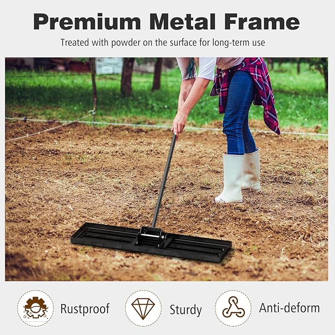 36" x 10" Lawn Leveling Rake, Heavy Duty Landscape Rake with 67" Handle, Non-Slip Grip & Flat Head, Space-Saving Lawn Level Tool for Garden, Backyard, Golf Course & Sports Field(Black)