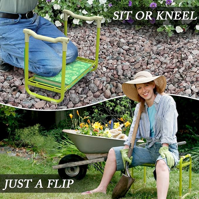Colwelt Garden Stool and Kneeler Set, Garden Seat and Kneeler Heavy Duty with 10" Wide Soft Kneeling Pad, Non-Slip Garden Bench for Kneeling and Sitting with Elegant Apron, Gardening Gifts for Women